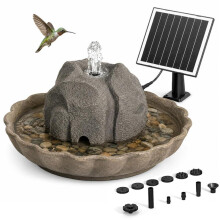 Tuinfontein op zonne-energie met batterijoptie, 10 sproeiers, vogelbad op zonne-energie, drijvende tuinpomp voor vijver en vogelbad, de