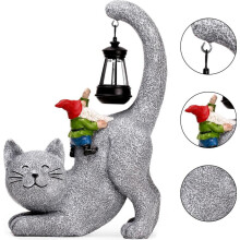 Decoratief kattenbeeldje – handgeschilderd, plantendecoratie, voor gebruik buitenshuis op terrassen, gazons en in tuinen, 19x9x28cm