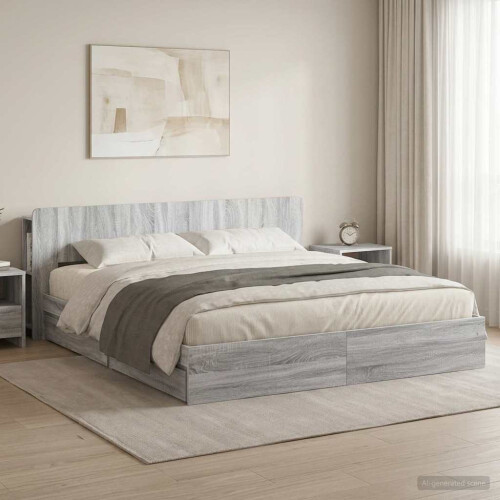 VidaXL vidaXL Bed Frame with Storage Grey Sonoma 180 x 200 cm Engineered Wood