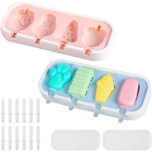 Eisformen Silikon 2er Set, Eis am Stiel Formen mit Stiel, wiederverwendbar & BPA-frei, DIY Eisform für Kinder & Erwachsene, auslaufsich