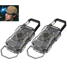 2-pakning LED-nøkkellommelykt, oppladbar via USB-C, 6 moduser, lyssterk, kompakt, vanntett, robust, for utendørs bruk, camping, nei