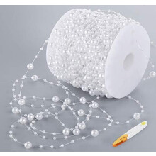 Perlengirlande Weiß 60 m Perlenband Perlenkette Deko mit Edelstahl Schere für Hochzeits- und Partydeko Geburtstag Taufe Tisch Deko DIY