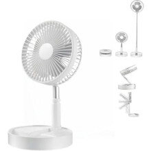 Faltbarer Standventilator, wiederaufladbar, tragbar, leise, kabellos, teleskopisch, für Reisen, Camping, Büro, Zuhause, Weiß, 5400 mAh
