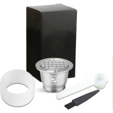 Kompatibel mit Nespresso Edelstahl Kaffeekapsel Wiederverwendbarer nachfuellbarer Kaffeekapselbecherfilter mit Buerstenloeffel Pulverpr