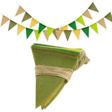 Wimpelkette Outdoor Wetterfest Salbeigrün, 24M Wimpelkette Garten, Jute Wimpelgirlande mit 36 Stück Wimpel, 12Stück Grün Girlande für G