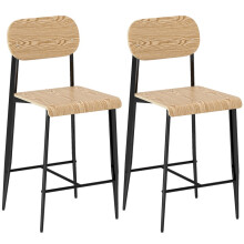 Ensemble de 2 tabourets de bar en bois avec dossier, marron clair