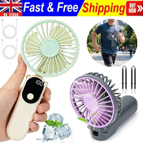 2 Pack Mini Handheld Fan Portable Fold Desk Cooler Cooling USB Rechargeable