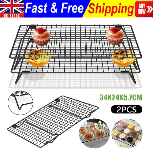 2 Tier Wire Cooling Tray Rack Cake Bread Biscuit Non Stick Shelf Baking Kitchen