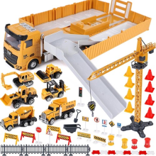 Construction Transport Truck Set W/ Sound&Light Effects Digger Mixer Crane Dump