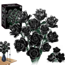 585PCS Black Rose Building Block Plant Bouquet Simulated Roses Flowers Gifts