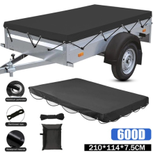 600D Trailer Cover with Bungee Cord 7'x4' - Heavy Duty Waterproof Tie Down Black