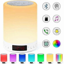 Kryc-bluetooth Speaker, Smart Touch Sensor Night Light With Fm Radio Alarm Clock, Dimmable 7 Colors Rgb Bedside Lamp F