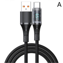 1-pack 100w USB C snellaadkabel 6,6ft nylon gevlochten met digitaal display voor telefoon tablet schoot