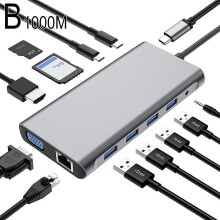 12 Port Usb C Hub Aluminum Alloy Docking Station with 4k Hdmi Vga Ethernet Sd Card Reader for Lap 1pcs case