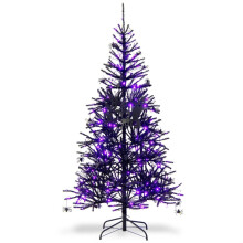 Árbol de Halloween negro con luces LED moradas, 183 cm