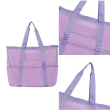 (Black Color) Beach Bag Grid Shoulder Bag Sand Toy Bag Large Capacity Handbag Hollow Vacation Bag Picnic Bag for Fitness Swimming Purple Color