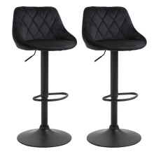 Set mit 2 Samt-Barhockern, verstellbare drehbare Diamant-Rückenlehne, Schwarz