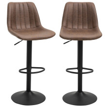 Ensemble de 2 tabourets de bar rétro à hauteur réglable par vérin à gaz, marron et noir