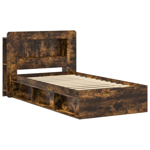 VidaXL vidaXL Bed Frame with Storage Smoked Oak 75 x 190 cm Engineered Wood 2