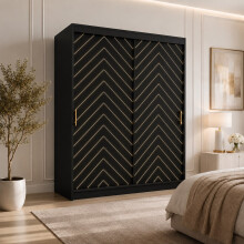 (150CM,Black) FH DERBY Modern Sliding Door Wardrobe