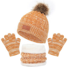 Kids Winter Hat and Glove Set Knit Soft Cap with Scarf