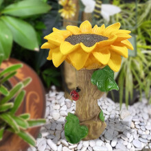 Polyresin Sunflower Bird Bath with Ladybug Brown Pedestal
