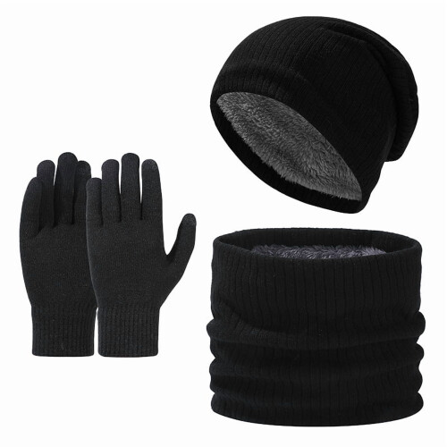 Winter Beanie Hat and Scarf Set with Touchscreen Gloves