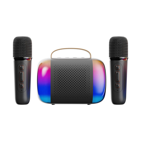 Portable Karaoke Machine with 2 Mics and LED Lights