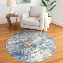 Round area rug 5 ft washable non-slip indoor entry mat blue
