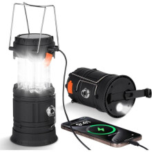 Linterna solar de camping con manivela, portátil para exteriores, batería de 3200 mAh, métodos de carga resistentes al agua.