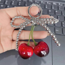 Fashion Pearl Lace Bowknot Keychain Hanging Cherry Pendant Keyring Backpack Decoration Charm Jewelry For Girl Women Gift