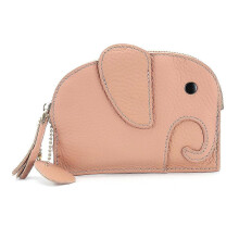 Pochette à monnaie en cuir de qualité supérieure, cuir pleine fleur orné d'un motif éléphant original. Garantie de satisfaction pour le