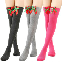 3 Pairs Women Christmas Thigh High Long Stockings with Elegant Bowknots for Holiday Festival Striped Over Knee Socks Style 9