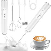 Mousseur à Lait Électrique Portable USB Rechargeable Mini Batteur avec 3 Fouets