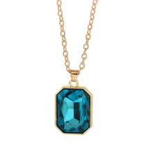 Snyggt halsband i robust legering med geometriskt fyrkantigt hänge och kedja i kubisk zirkonia, kungligt blått för dagli