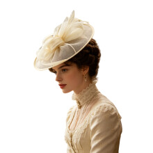 Chapeau à fleurs bibi avec bandeaux et pince, ornement-Champagne