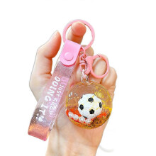 World Cup Oil Infused Soccer Liquid Keychain Lanyard Bag Charm For Fans - Pink