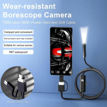 (5m,Hard 7mm) Endoscope Camera with 6 LED Lights IP67 Inspection Borescope with Flexible Snake Cable Camera for An