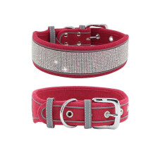 Collier pour chien avec strass brillants, orné de cristaux brillants, en tissu suédé doux et confortable. Design ajustable et de qualit