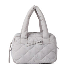 Petit sac à main décontracté et tendance en nylon, orné de matelassage à carreaux et d'un nœud papillon, élégant et rembourré, idéal au