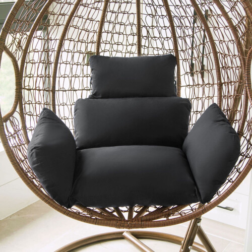 Egg Chair Cushion with Headrest Black Waterproof 1