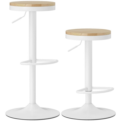 Ensemble de 2 tabourets de bar réglables, pivotants, avec repose-pieds, blancs