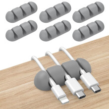 6-pak grå ledningsorganiseringsklemmer til bil og skrivebord, stærke selvklæbende kabelholdere til USB- og opladningskabler,