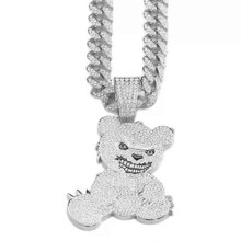 Unieke berenhanger ketting voor heren met strass steentjes, Cubaanse schakelketting met diamanten, verstelbare choker.