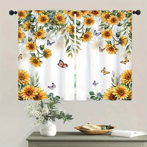 Yellow Sunflower Country Kitchen Curtains 2-Panel Rod Pocket 2