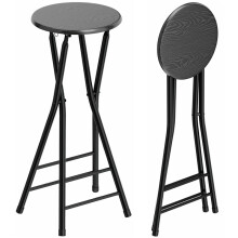 Ensemble de 2 tabourets de bar pliants, structure en acier, double repose-pieds, noir