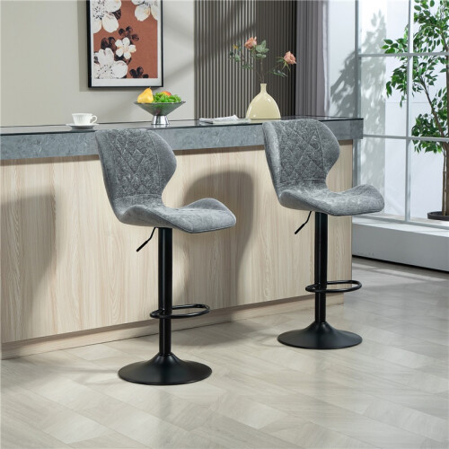 Ensemble de 2 tabourets de bar réglables en hauteur avec dossier, gris 2