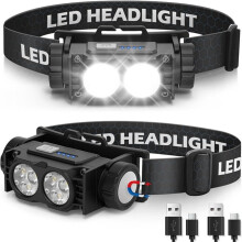 Genopladelig LED-pandelampe, 2-pak superlys 2000 lumen pandelampe med 3 lystilstande, vandtæt pandelampe