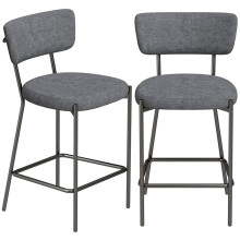 Ensemble de 2 tabourets de bar rembourrés, dossier incurvé, gris pour cuisine