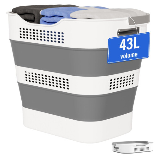 Collapsible Laundry Basket Grey 43L with Handles